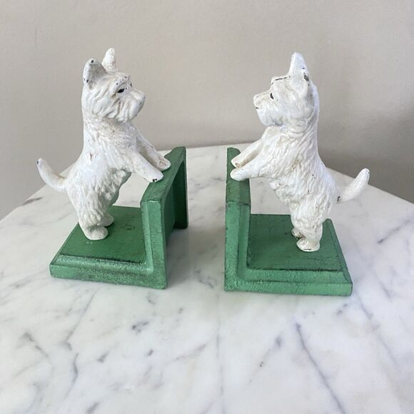 PAIR OF WHITE WEST HIGHLAND TERRIER Cast Iron HEAVY BOOKENDS Book Ends - Picture 1 of 6